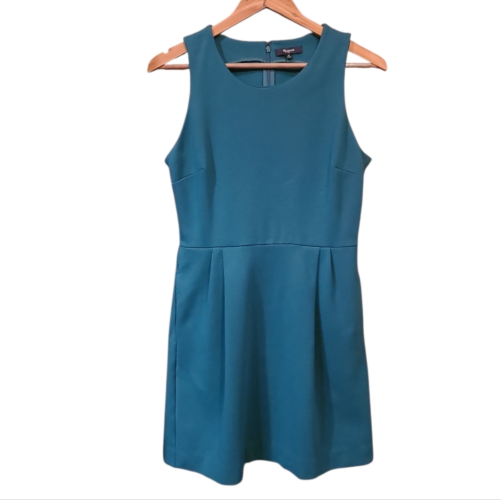 Women's Madewell Verse Ponte Sleeveless Sheath Dress Teal Medium Side Pockets